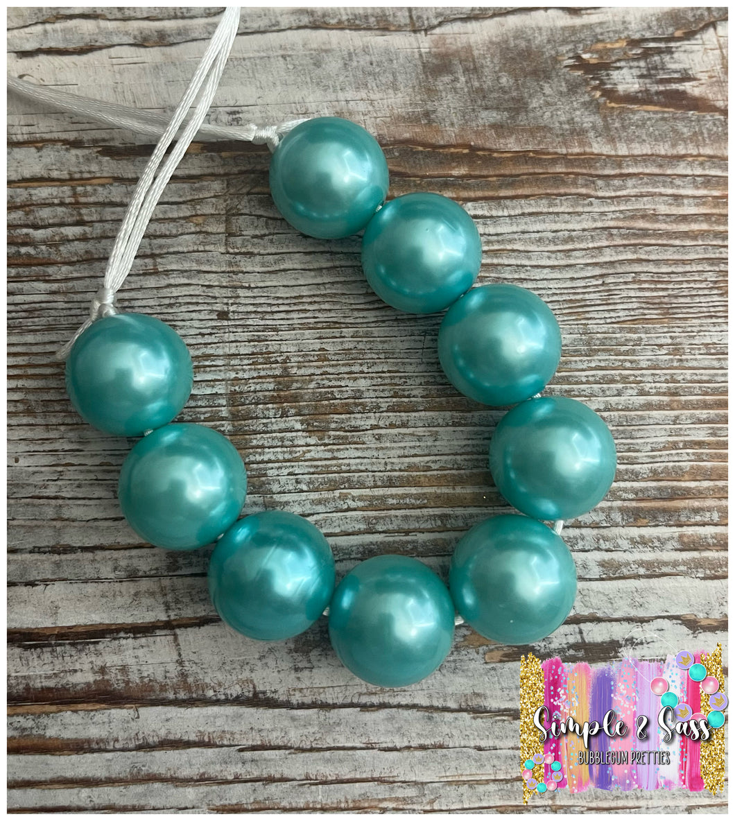 Aqua Pearl Solid Bubblegum Bead Necklace