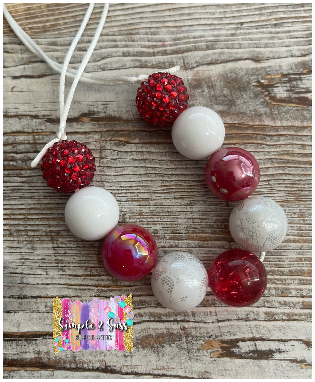 Red & White Mix Bubblegum Bead Necklace