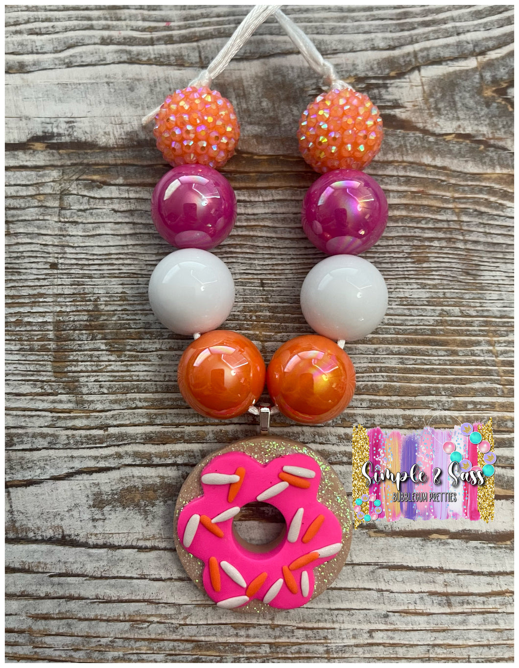 Sprinkles Bubblegum Bead Necklace with Clay Pendant