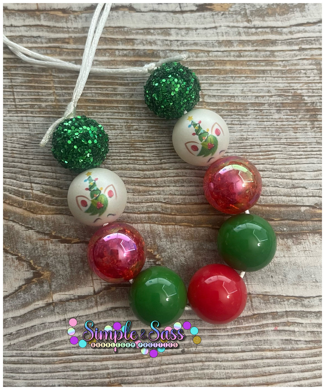 Christmas Unicorn Bubblegum Bead Necklace