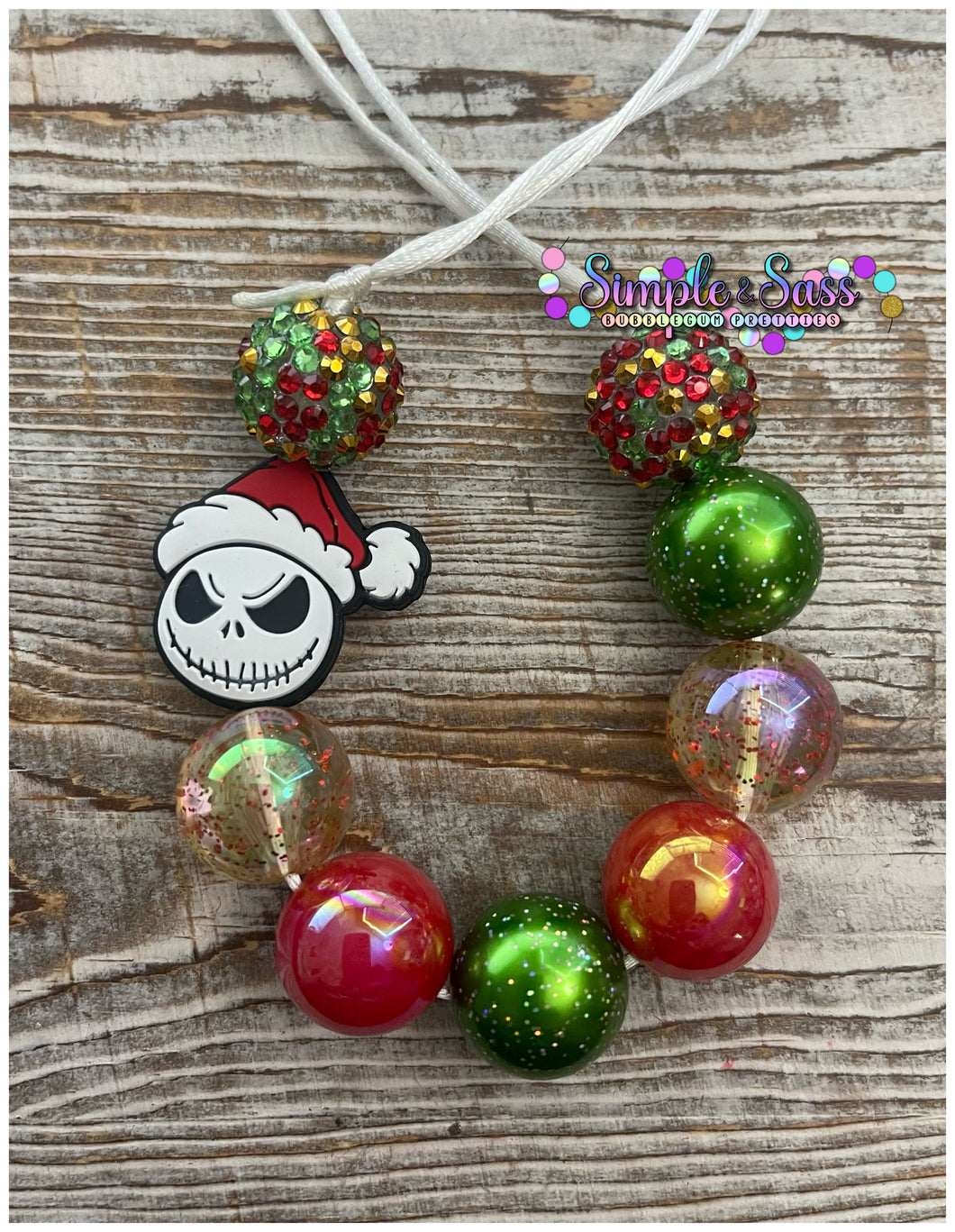 Christmas Jack Bubblegum Bead Necklace with Silicone Focal