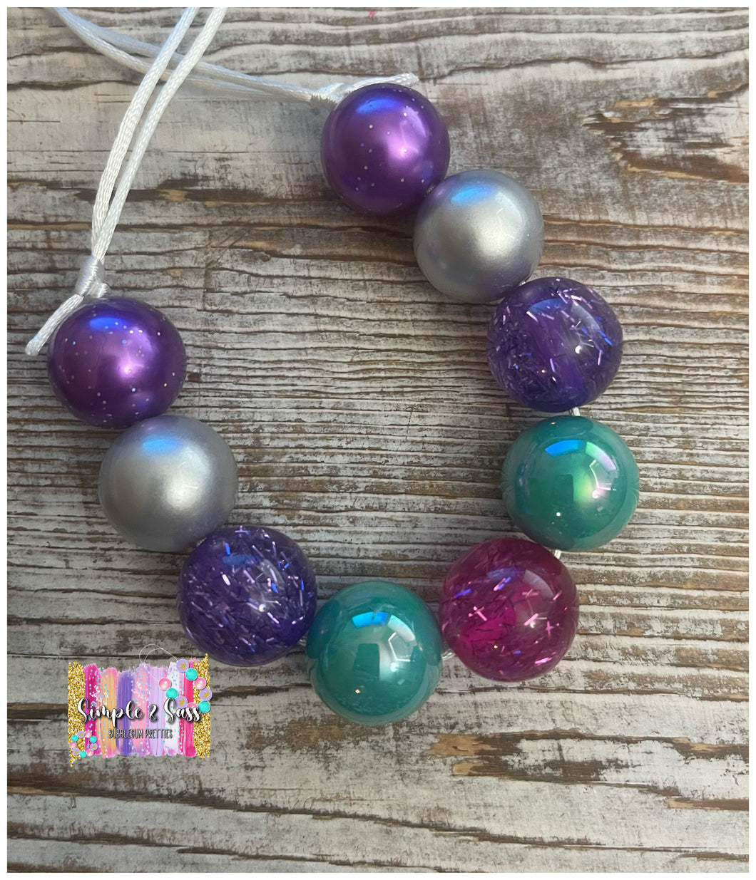 Purple/Fuchsia/Teal Mix Bubblegum Bead Necklace