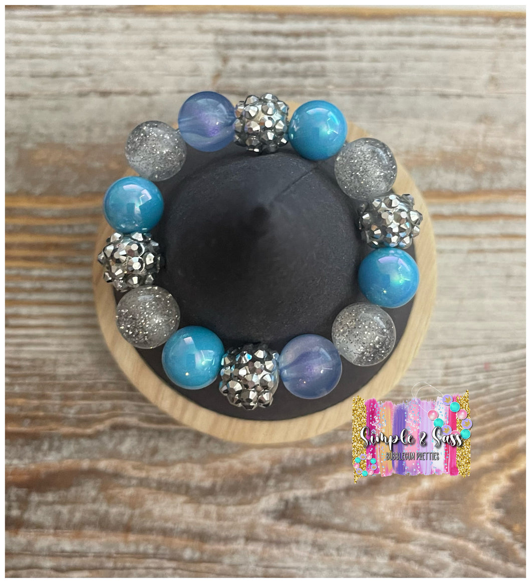 Blue & Silver Mix Bubblegum Bead Bracelet