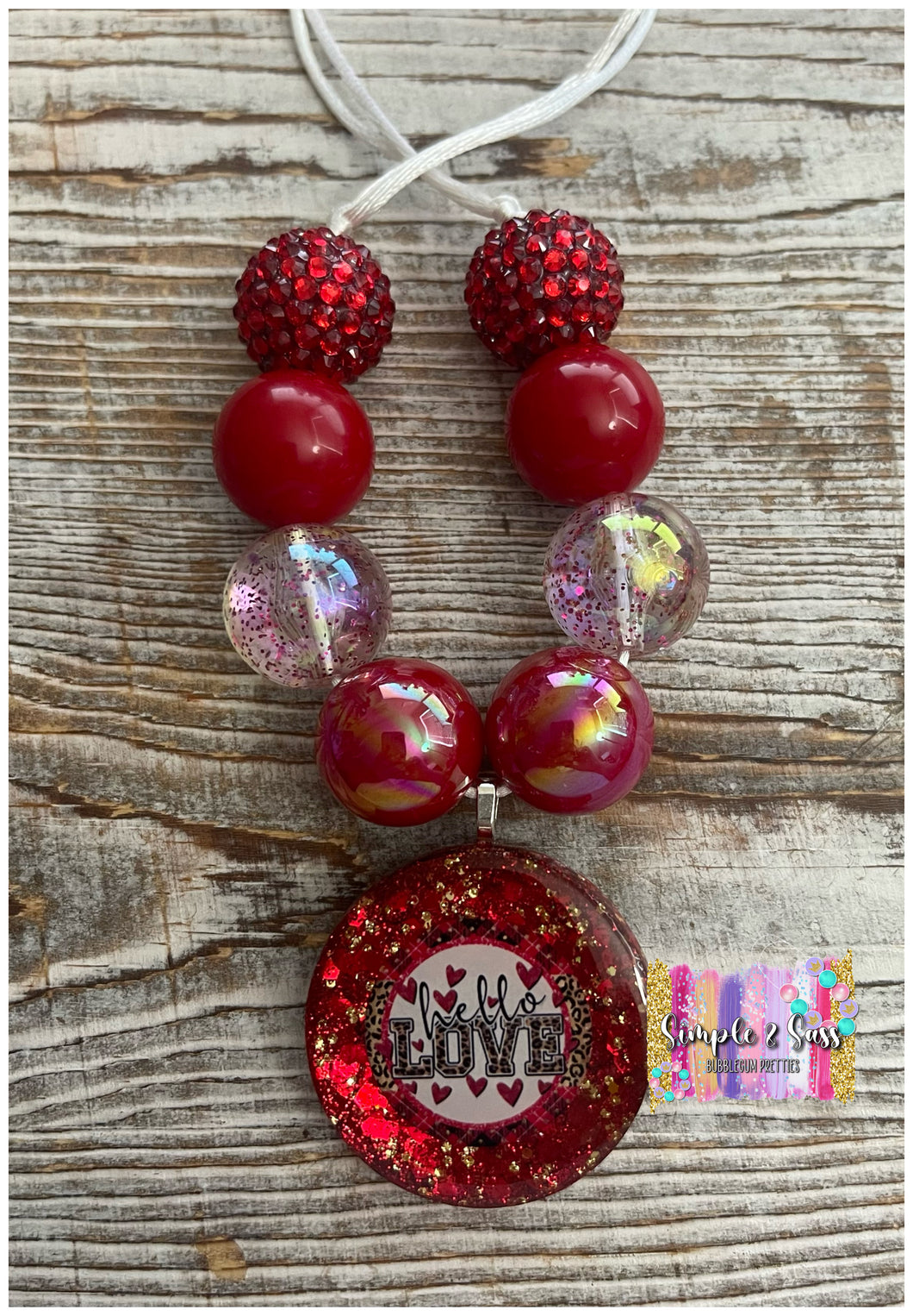 Love Bubblegum Bead Necklace with Resin Pendant