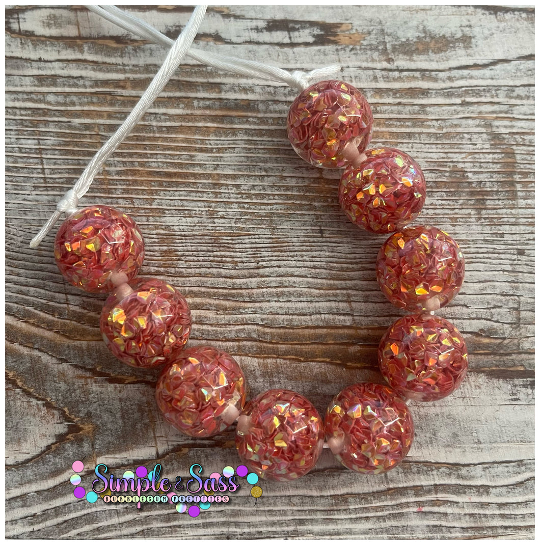 Sequin Filled Solid Red Bubblegum Bead Necklace