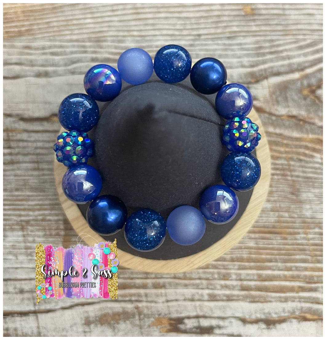 Blue Glitter Mix Bubblegum Bead Bracelet
