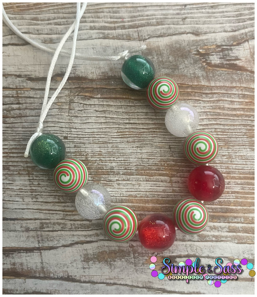 16mm Peppermint Swirl Bubblegum Bead Necklace