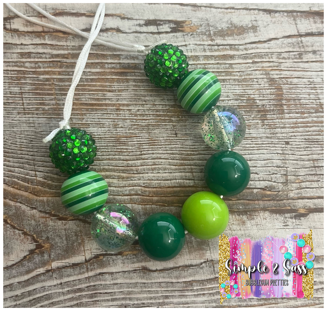 Green Stripe Mix Bubblegum Bead Necklace