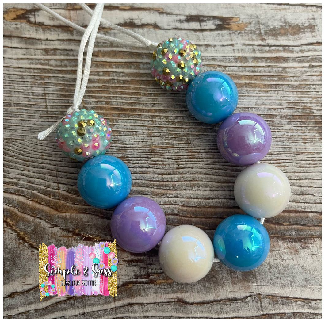 Blue, Purple & White Mix Bubblegum Bead Necklace