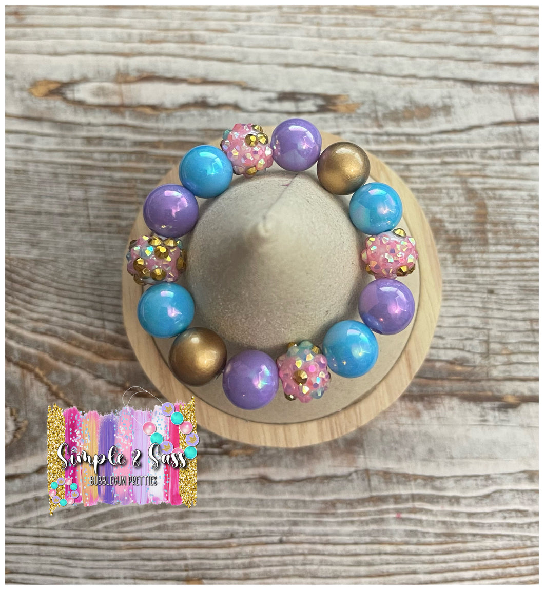Purple, Blue & Gold Mix Bubblegum Bead Bracelet