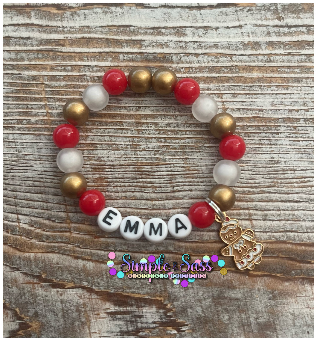 Gingerbread Name 8mm Bracelet with Charm