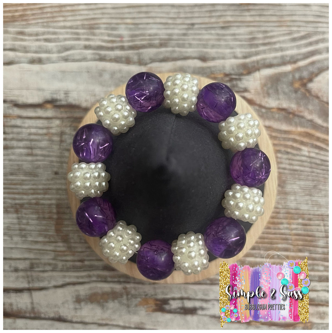 Purple & Pearls Bubblegum Bead Bracelet