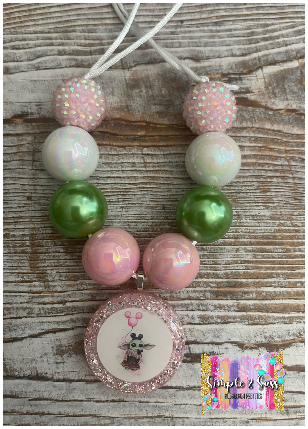 Pink Character Bubblegum Bead Necklace with Resin Pendant
