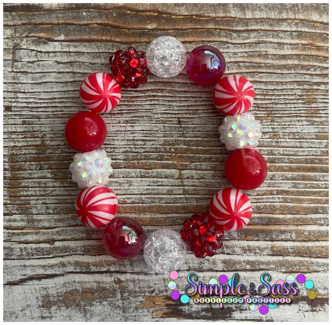 Candy Cane Swirl Bubblegum Bead Bracelet