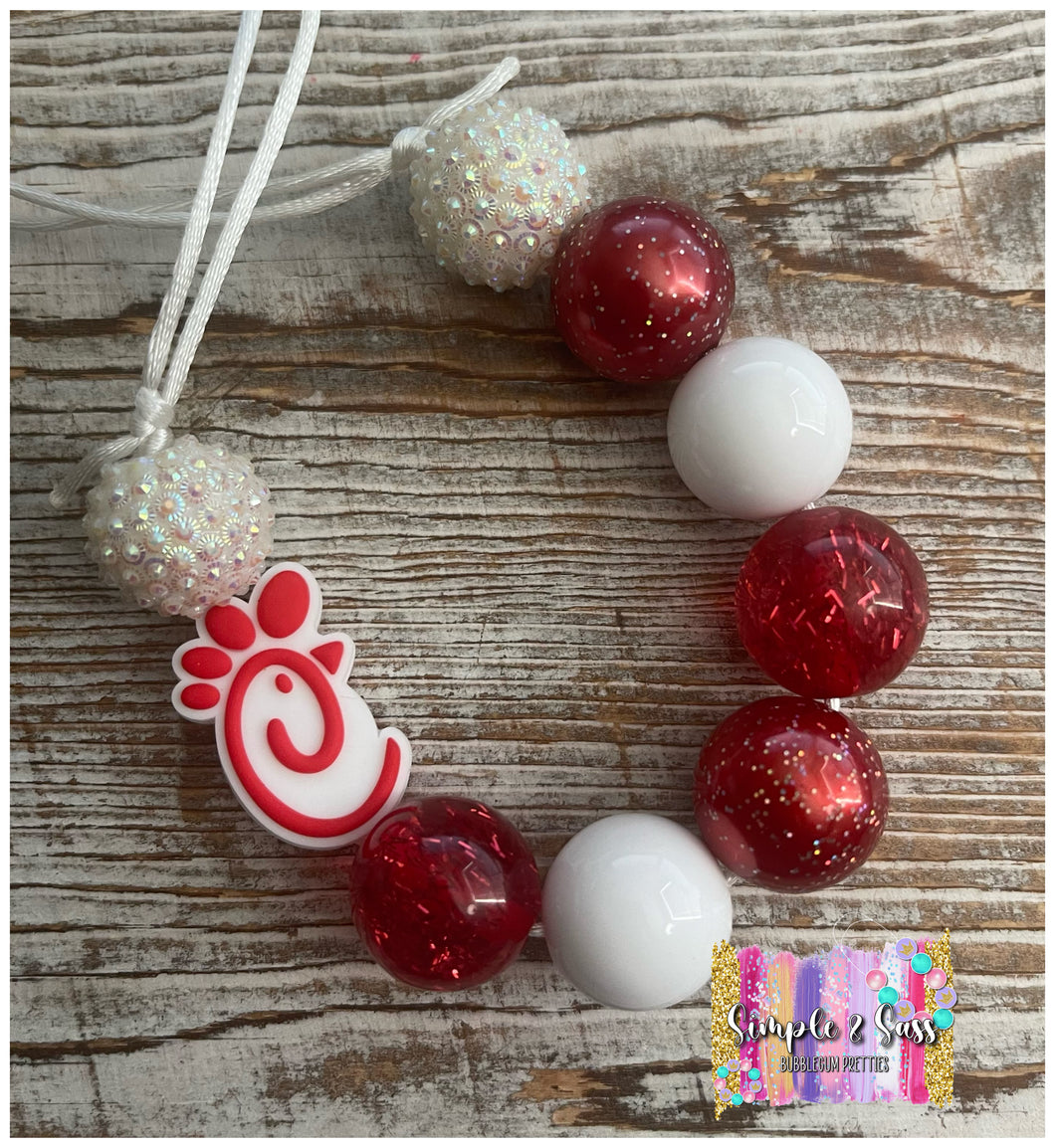 Favorite Chicken Bubblegum Bead Necklace with Silicone Focal