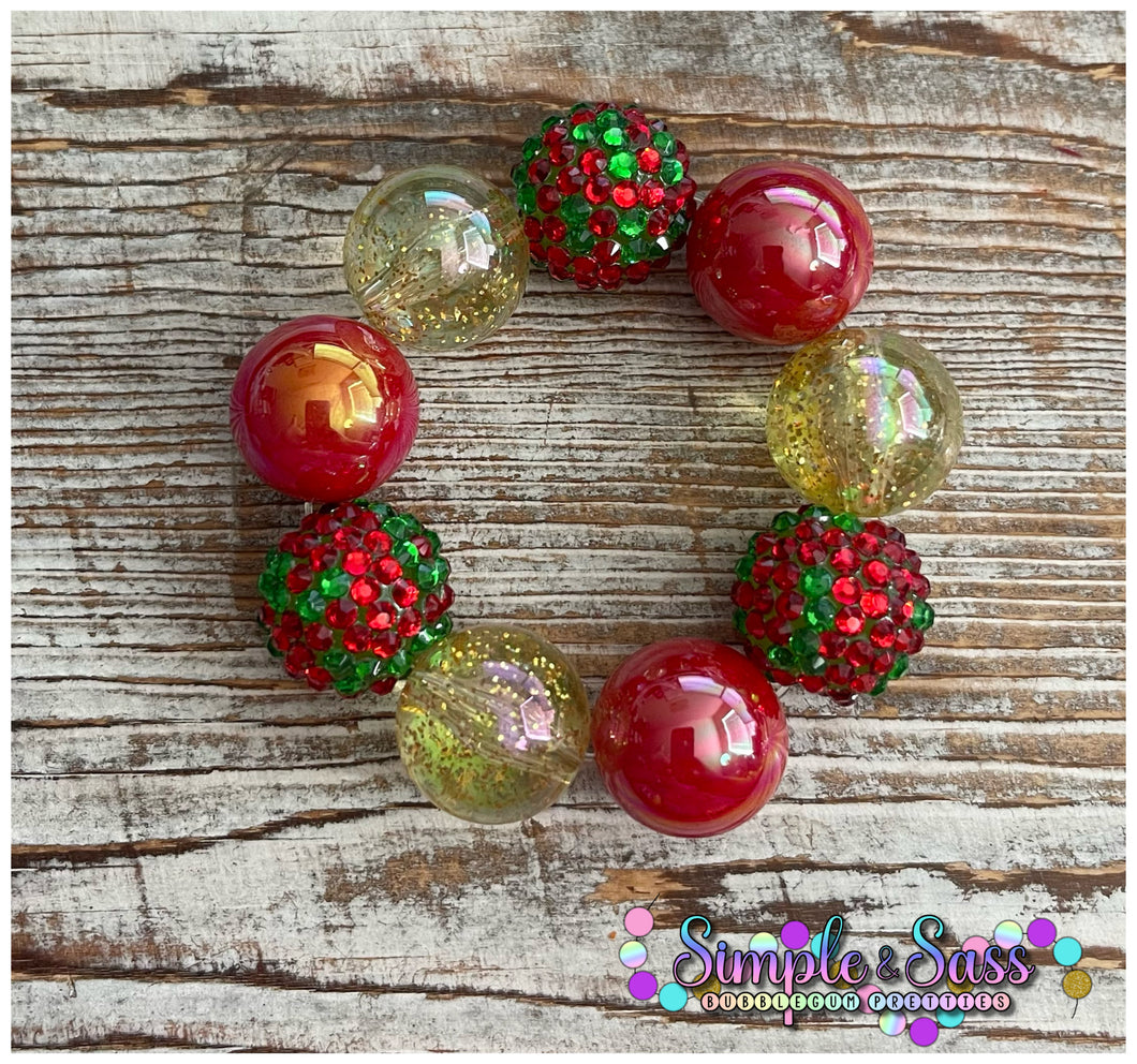 Christmas Mix Jumbo Bead Bubblegum Bead Bracelet
