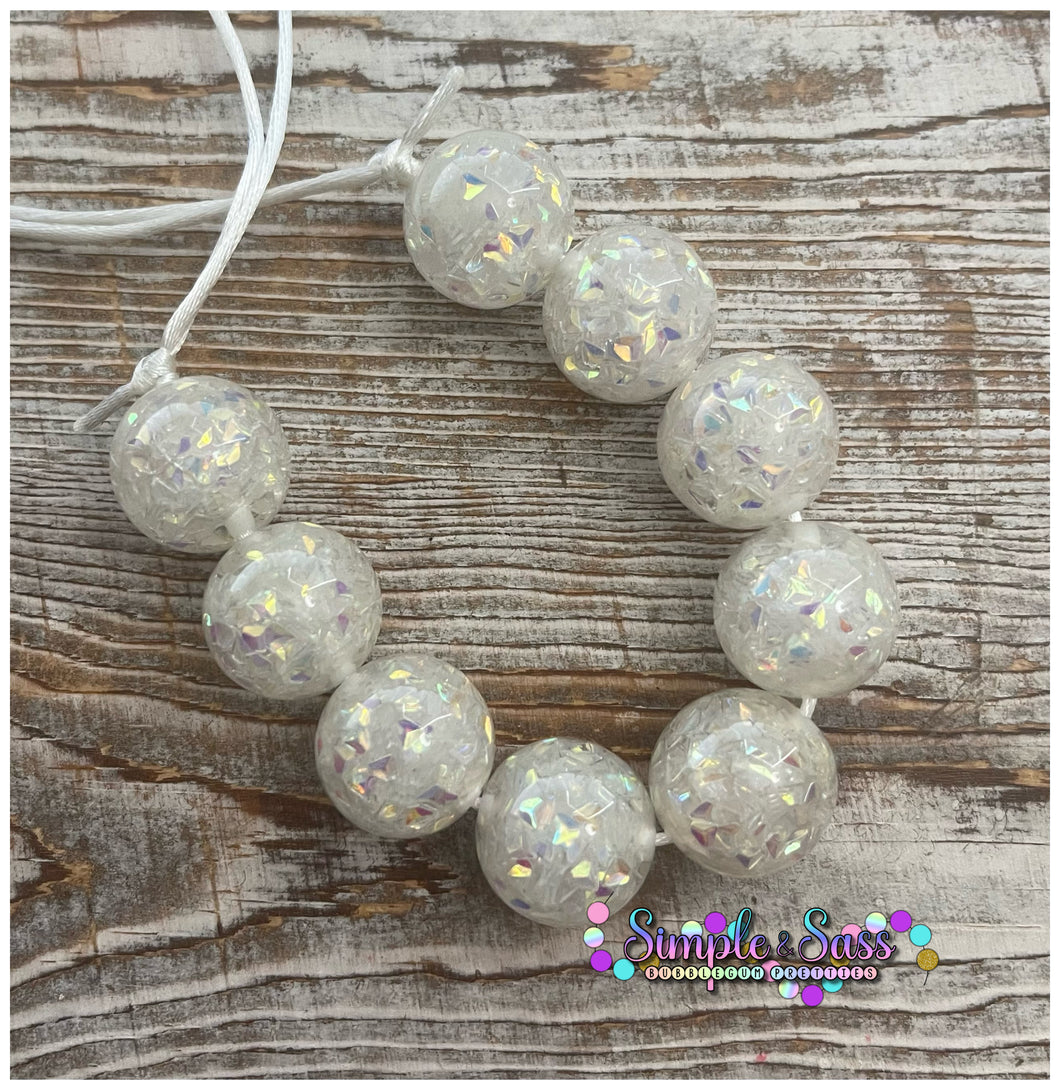 Sequin Filled Solid White Bubblegum Bead Necklace