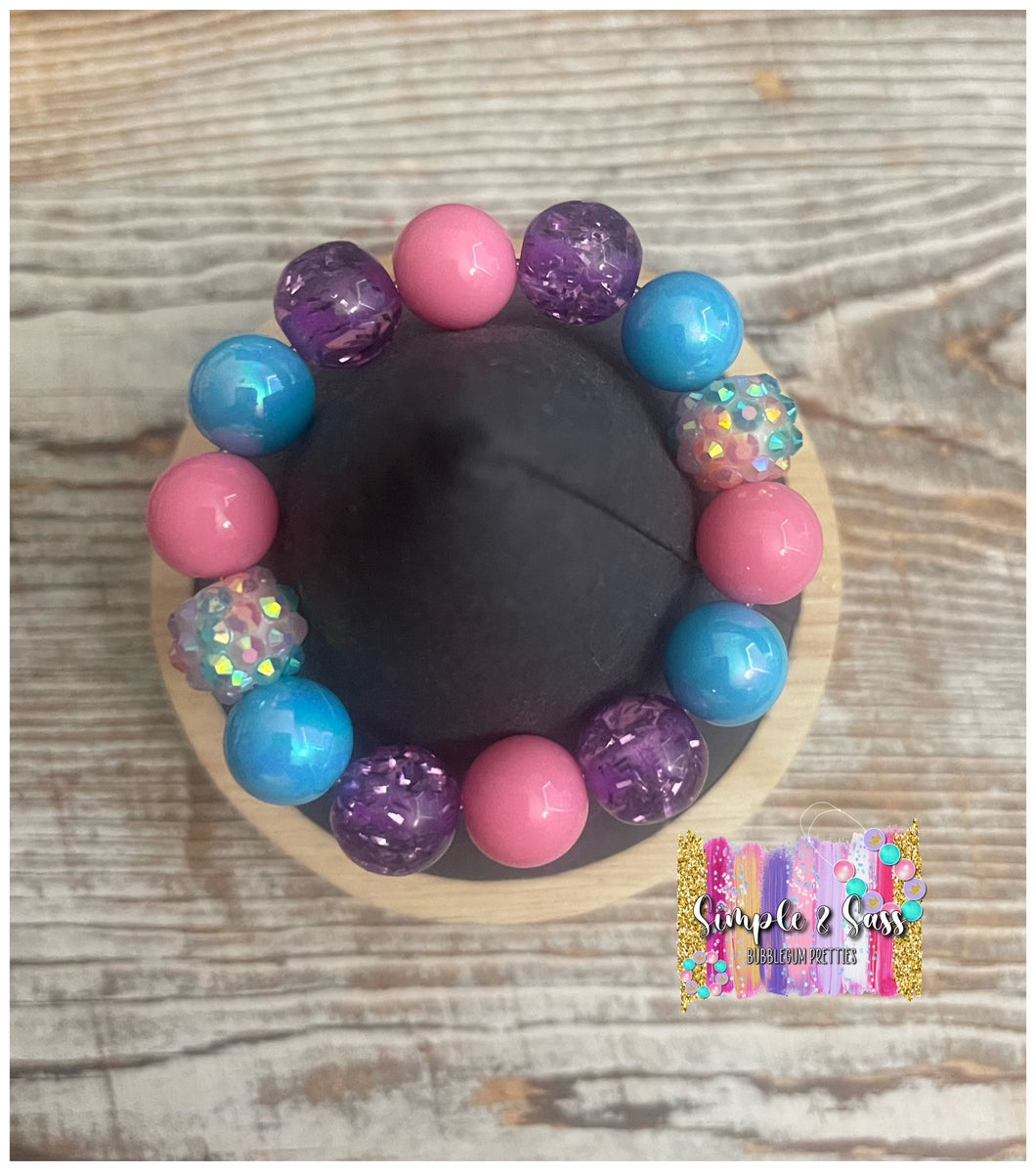 Pink, Blue & Purple Glitter Mix Bubblegum Bead Bracelet