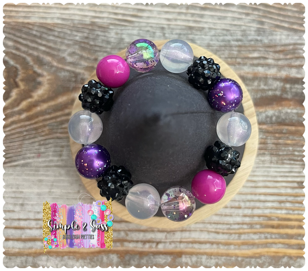 Purple & Fuchsia Mix Bubblegum Bead Bracelet