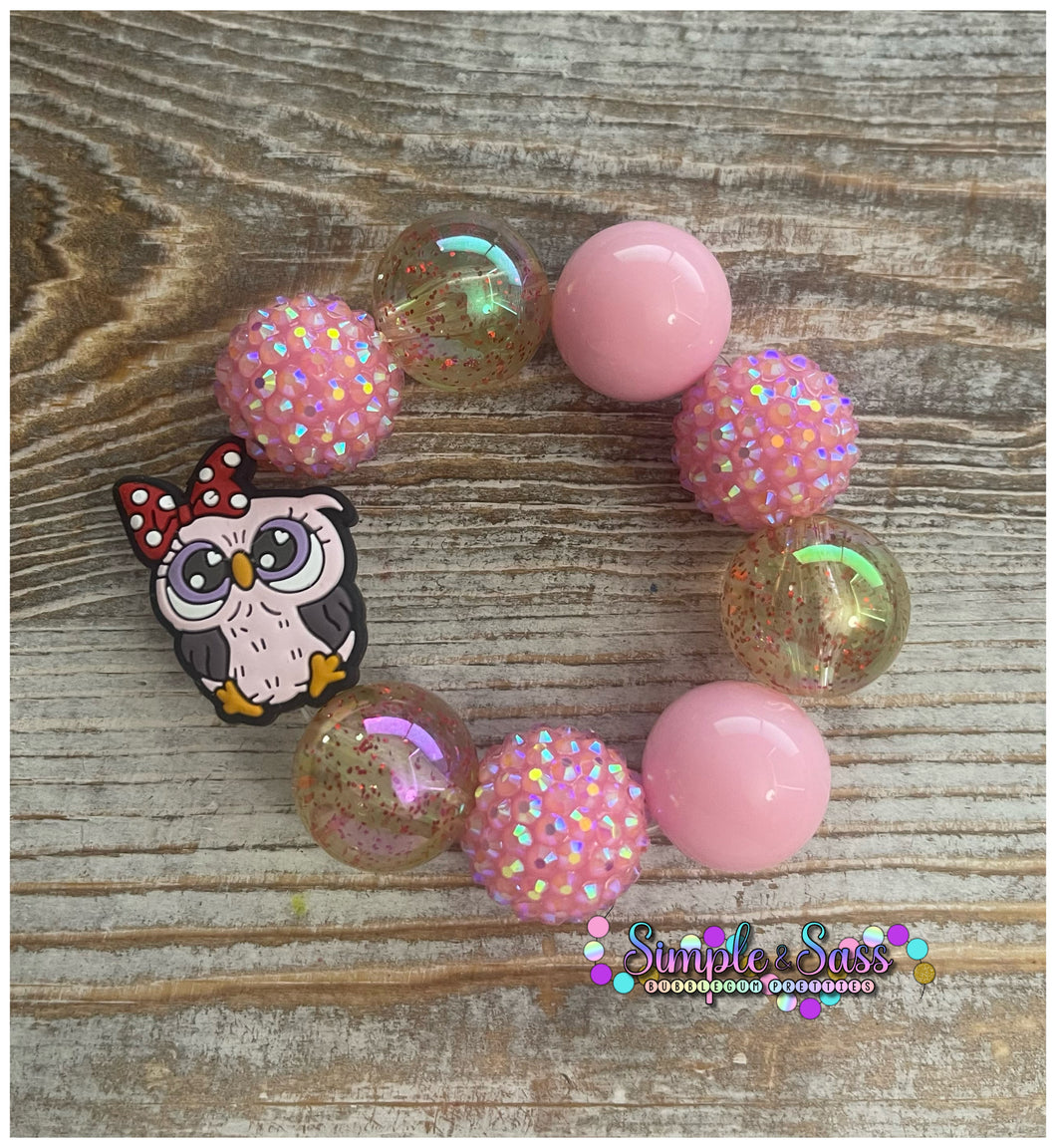 Valentines Owl Mix Jumbo Bead Bubblegum Bead Bracelet with Silicone Focal Bead