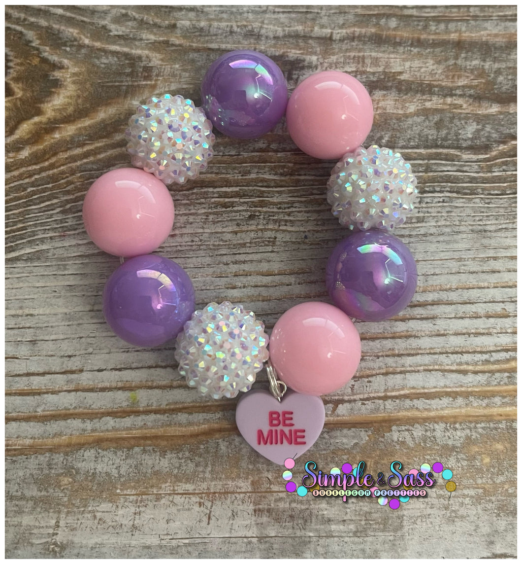 Be Mine Jumbo Bead Bubblegum Bead Bracelet with Charm