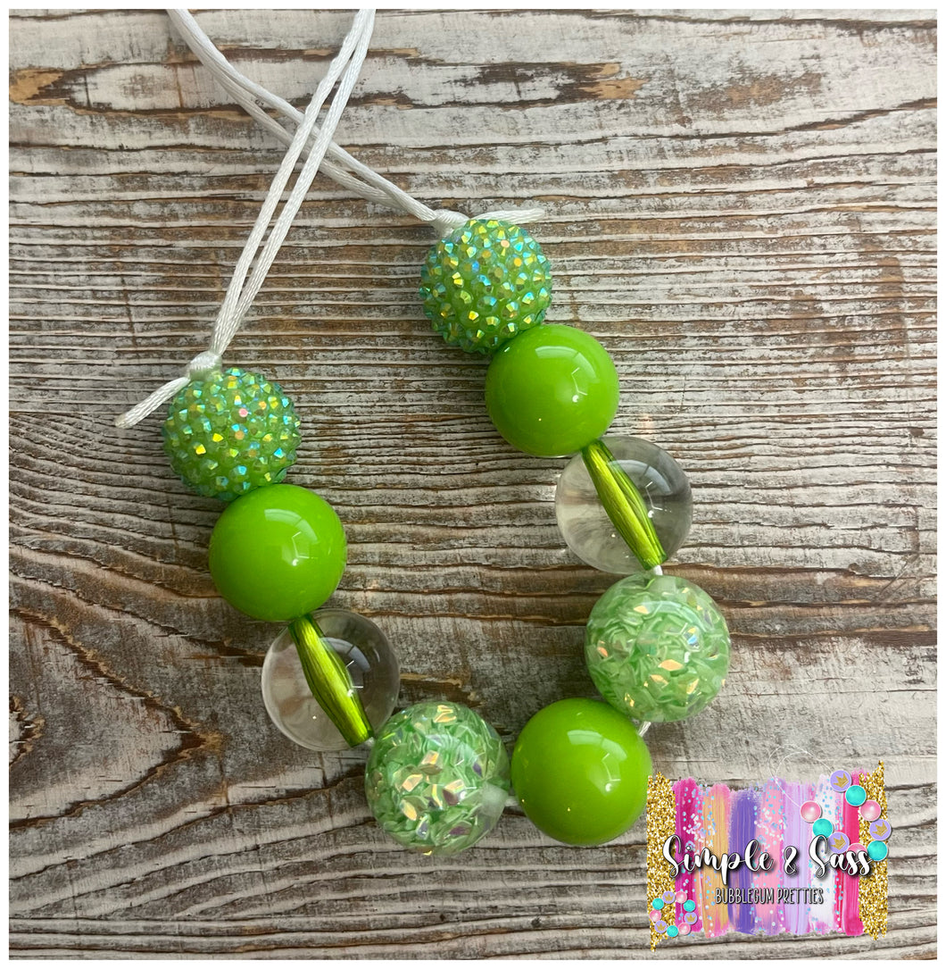 Green Sequin Mix Bubblegum Bead Necklace