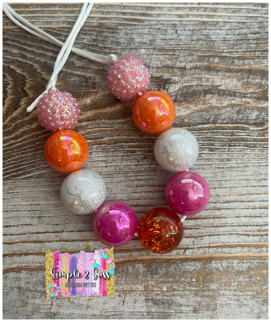 Pink & Orange Mix Bubblegum Bead Necklace