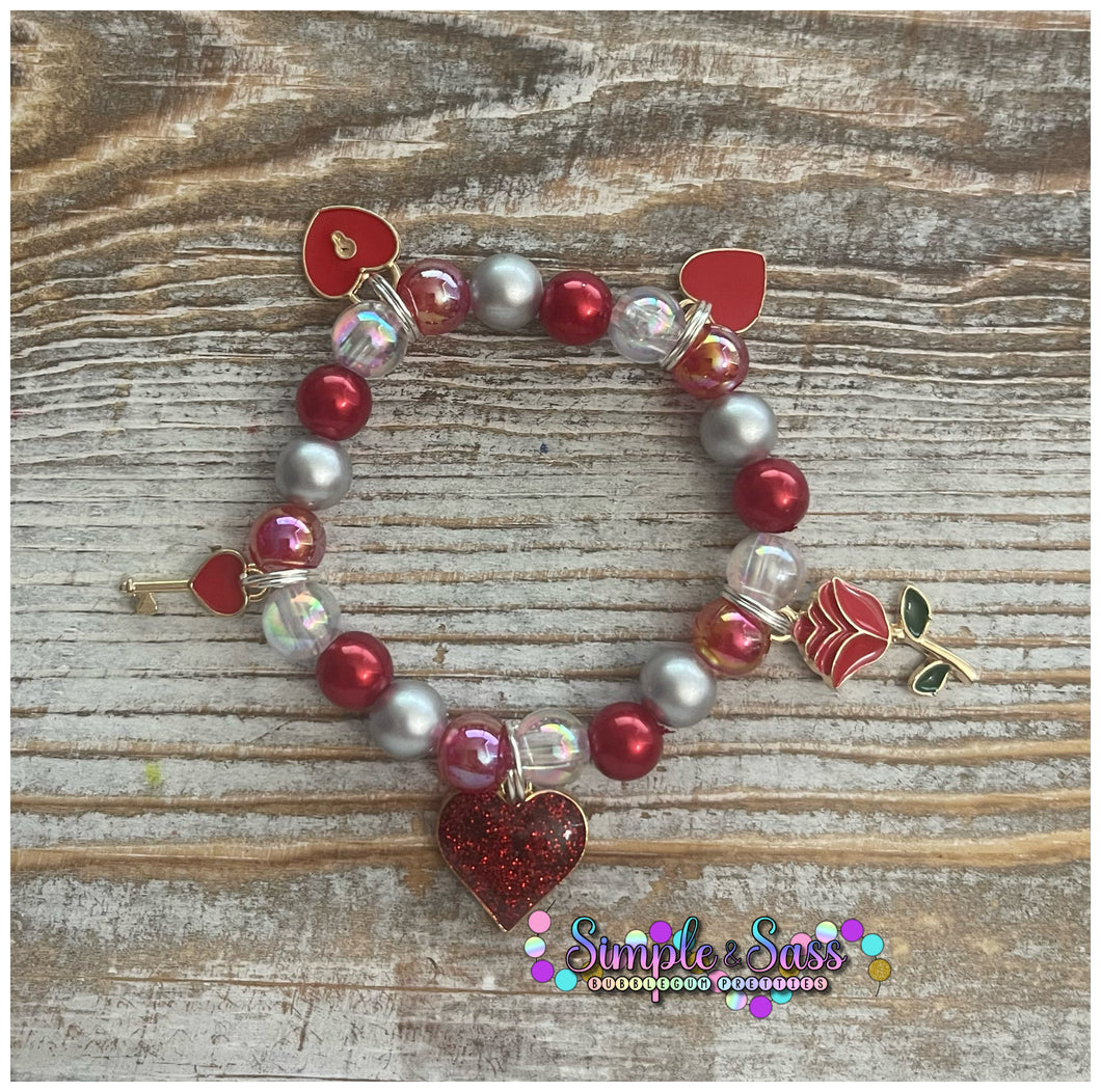 Red Mix Multi-Charm 8mm Bead Bracelet