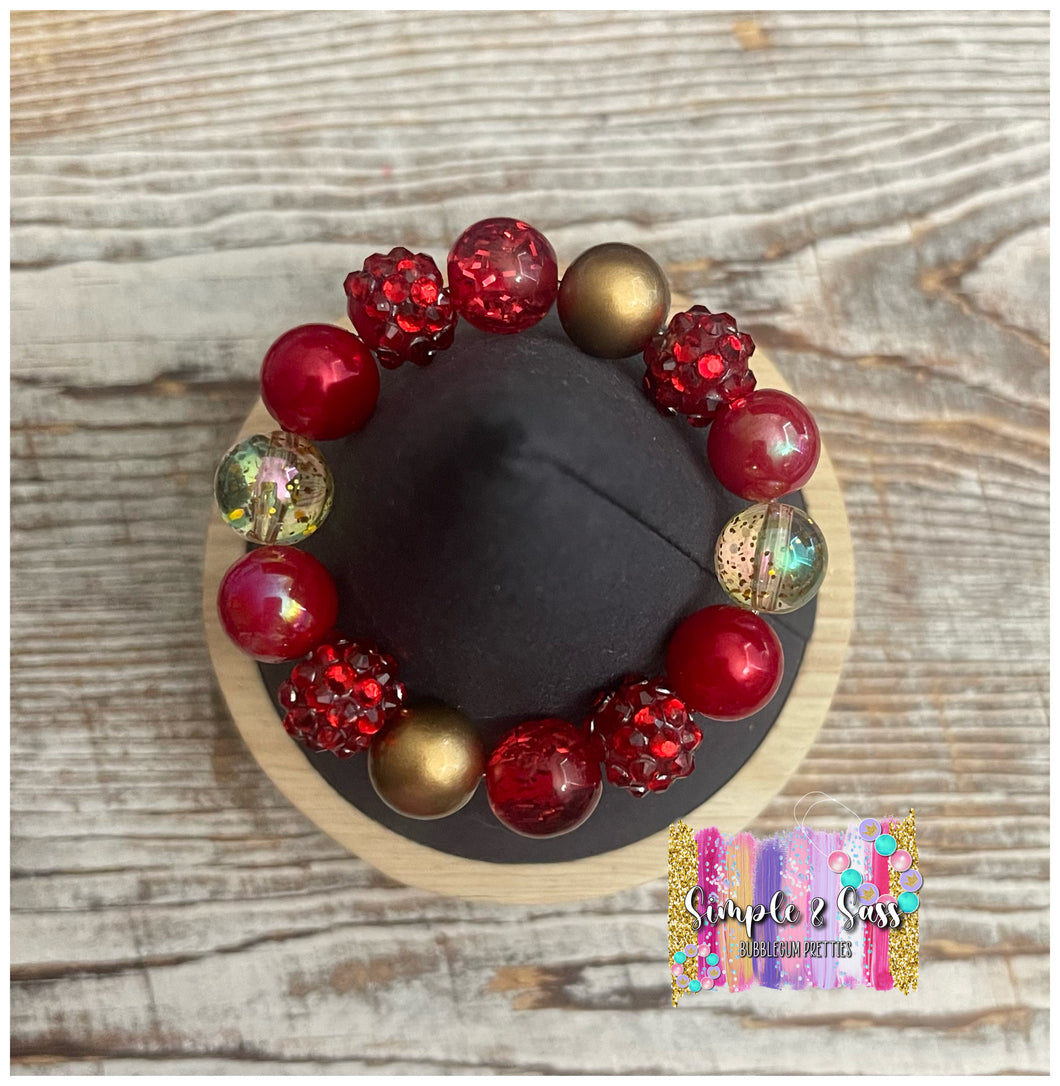 Red & Gold Mix Bubblegum Bead Bracelet