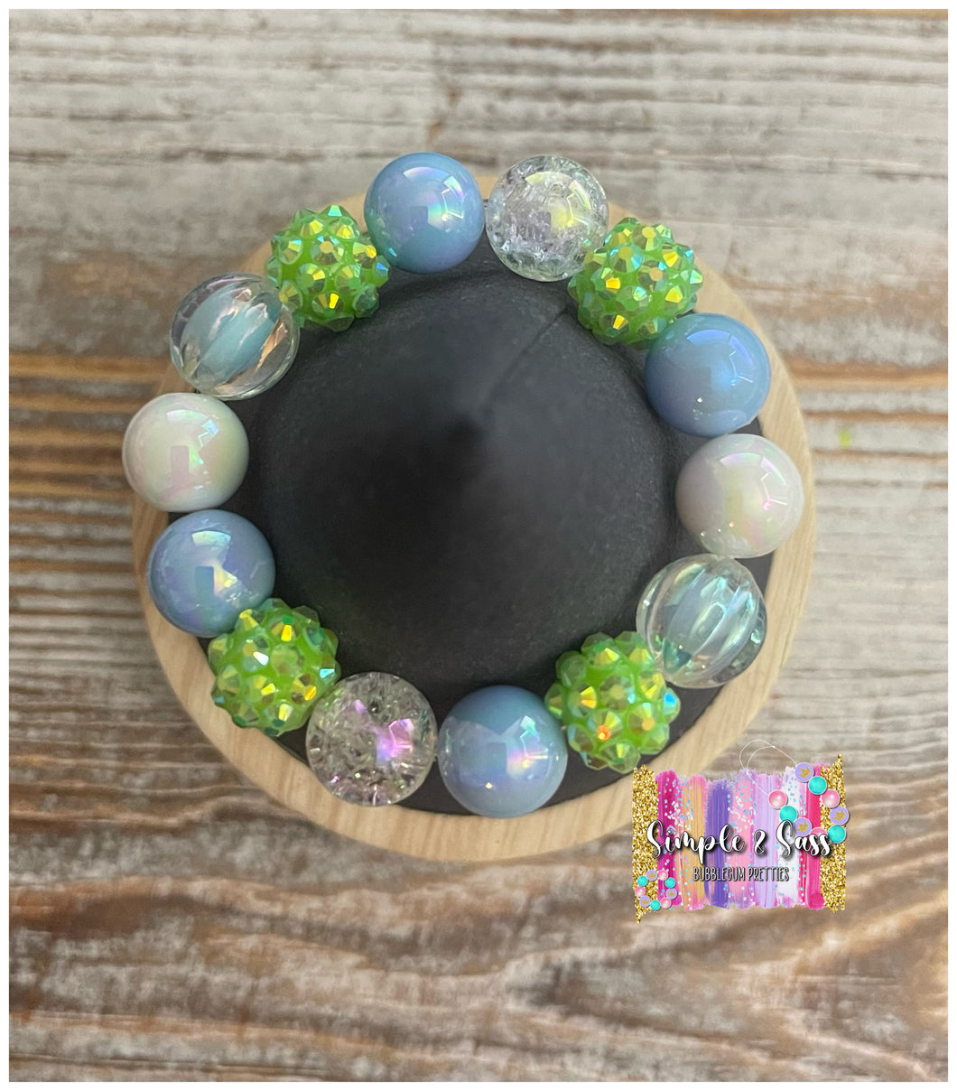 Blue & Green Mix Bubblegum Bead Bracelet