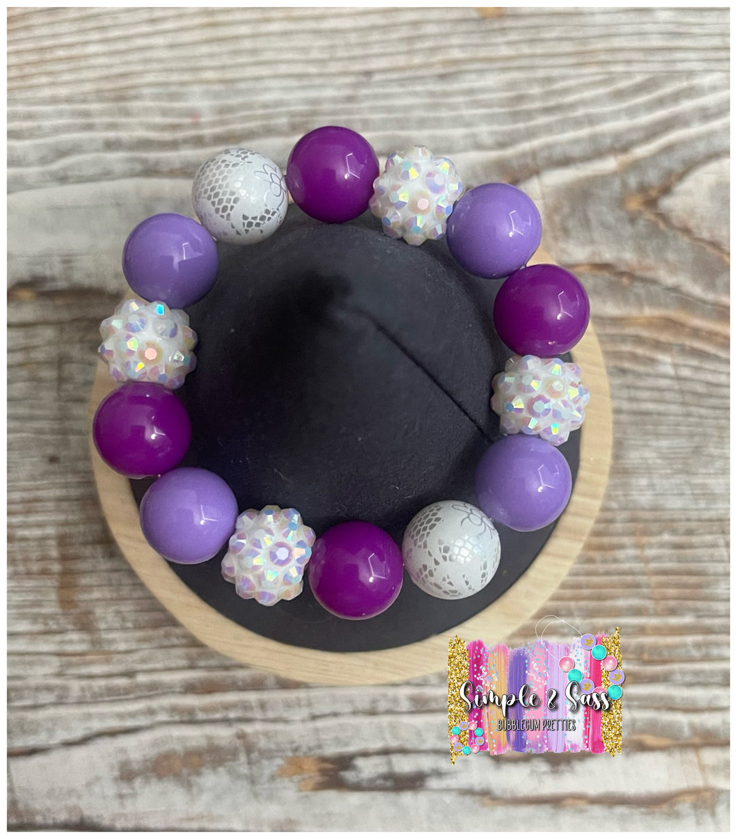 Purple & White Mix Bubblegum Bead Bracelet