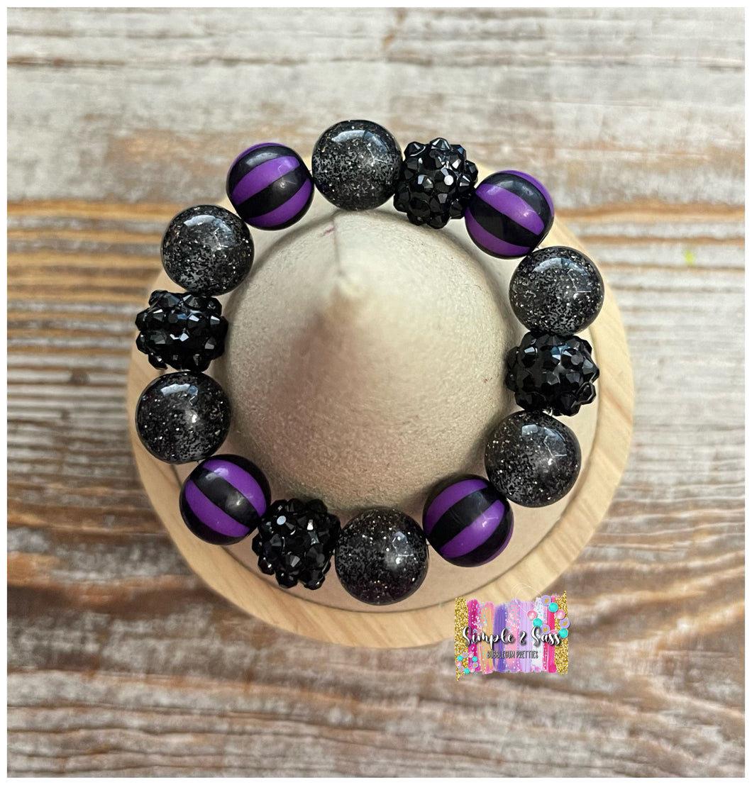 Purple Halloween Stripes Bubblegum Bead Bracelet