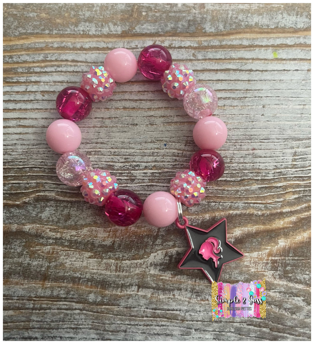 Pink Mix Bubblegum Bead Bracelet with Star Charm
