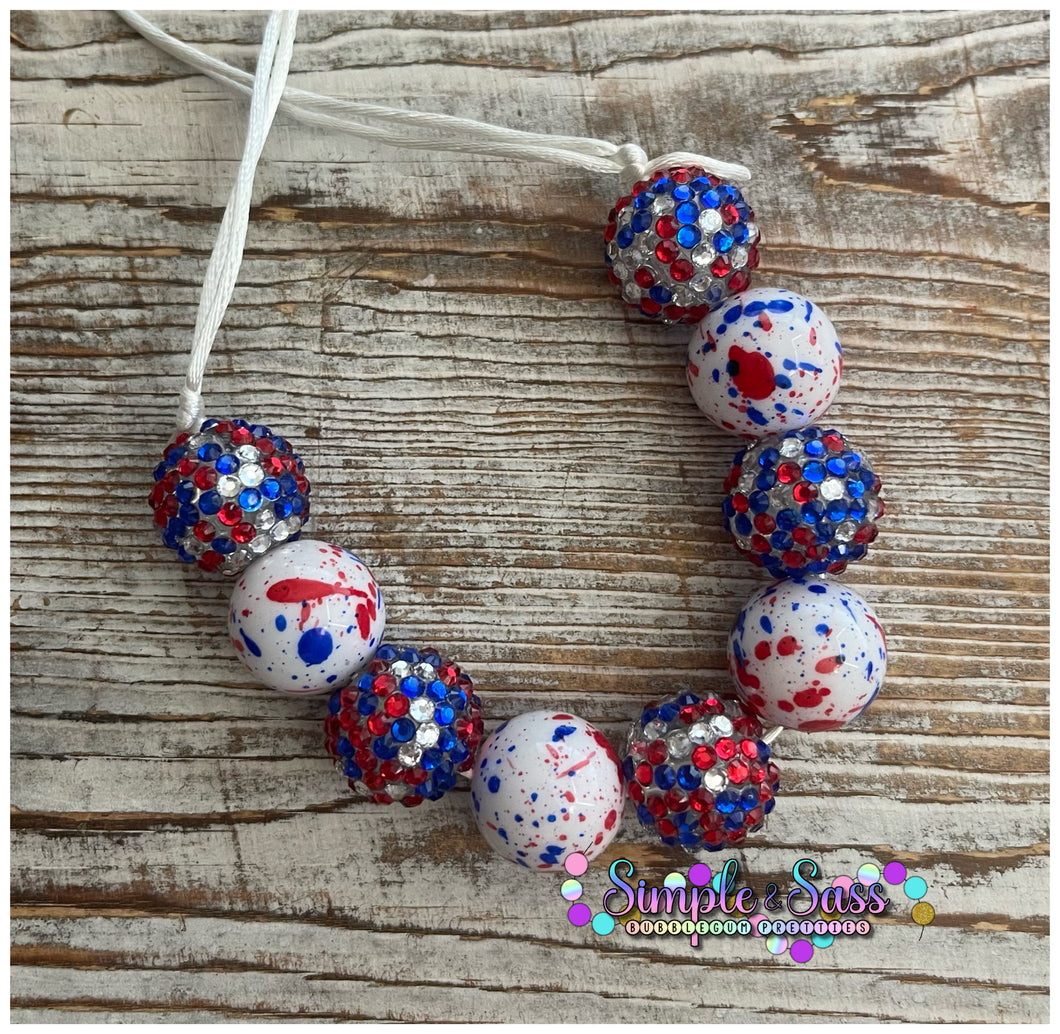 RWB Splatter Mix Bubblegum Bead Necklace