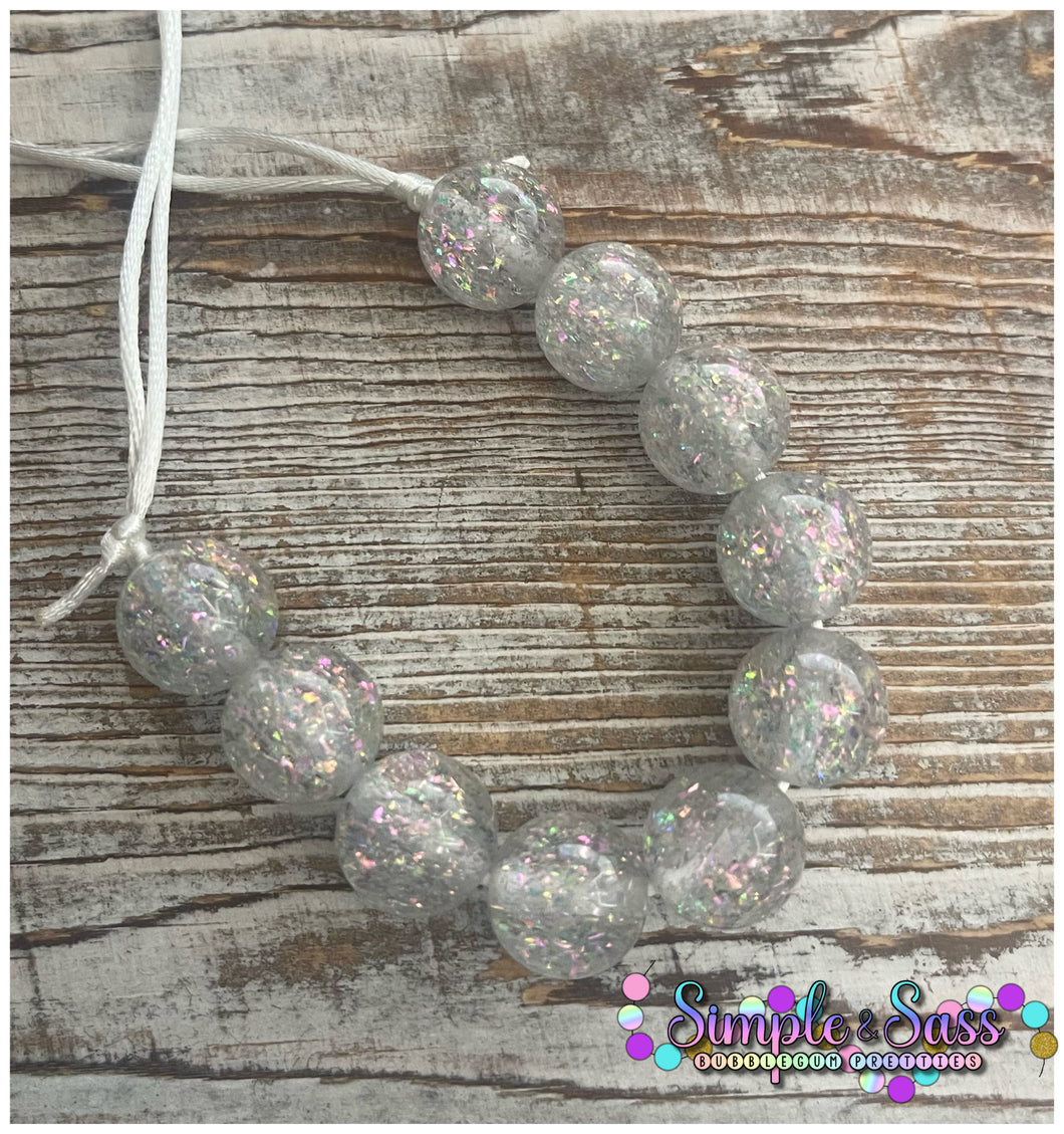 16mm Solid Silver Glitter Bubblegum Bead Necklace