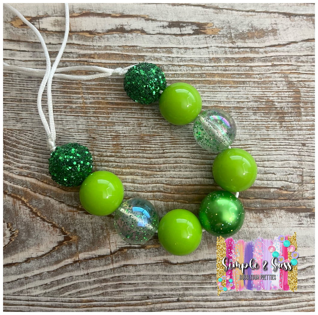 Green Glitter Mix Bubblegum Bead Necklace