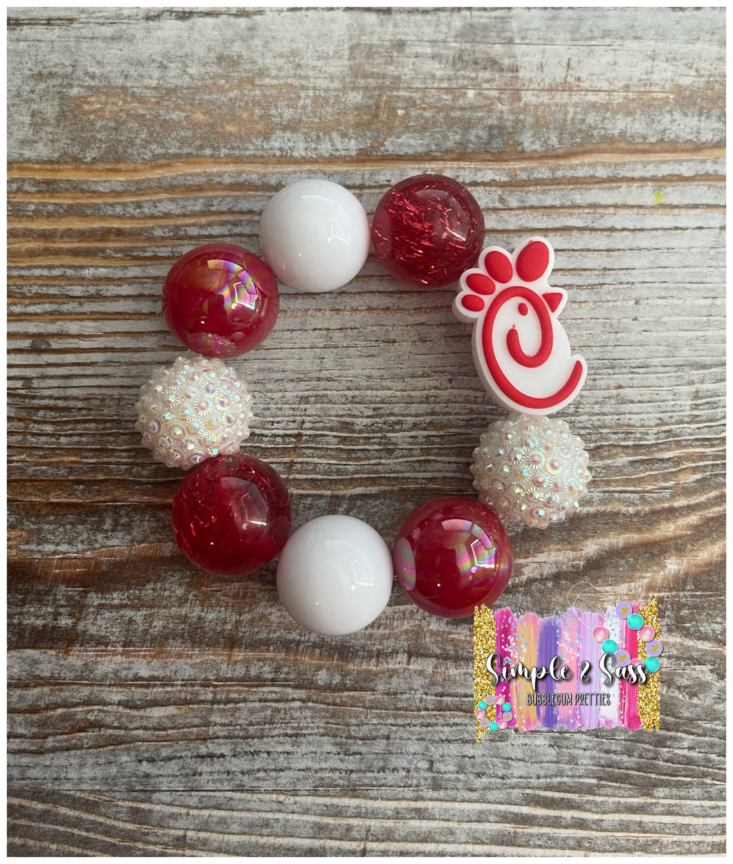 Fav Chicken Jumbo Bead Bubblegum Bead Bracelet with Silicone Focal