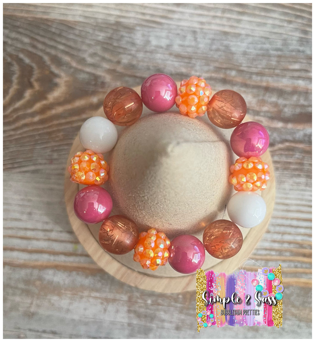 Pink & Orange Mix (1) Bubblegum Bead Bracelet