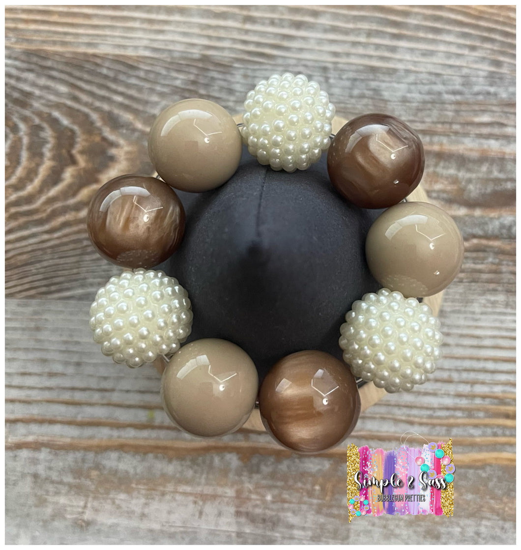 Brown & Pearl  Mix Jumbo Bead Bubblegum Bead Bracelet