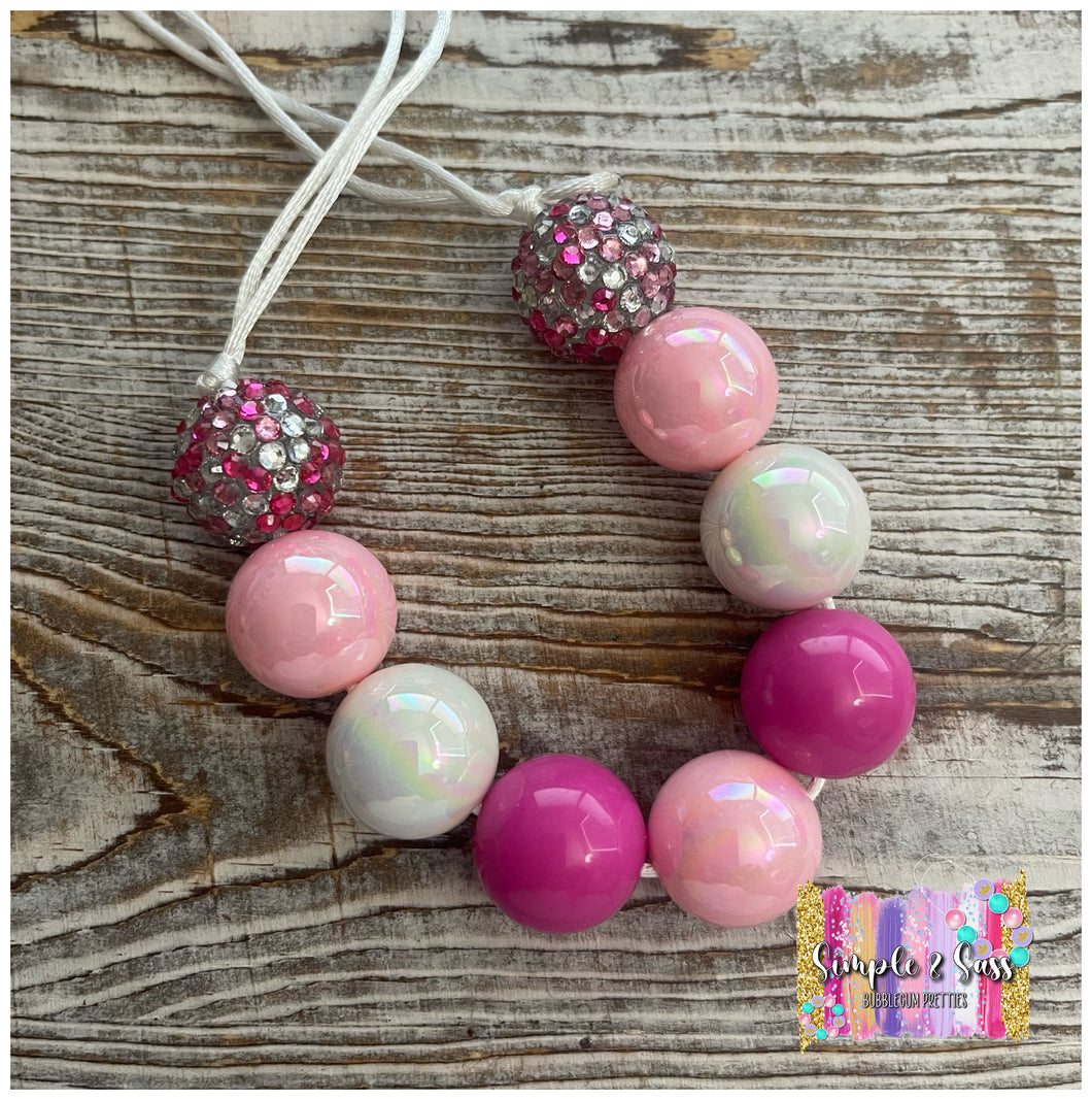 Pink & White Mix Bubblegum Bead Necklace