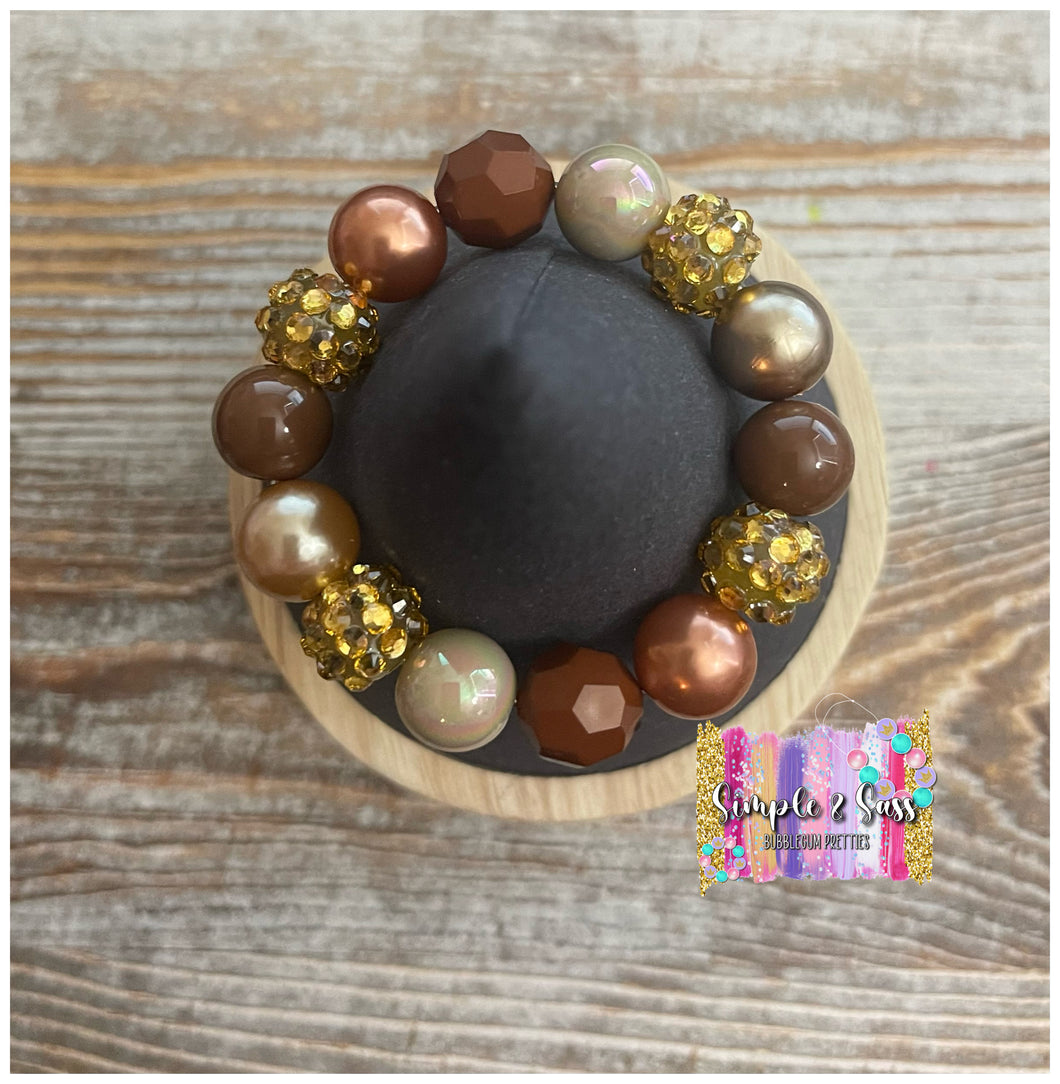 Brown & Gold Mix Bubblegum Bead Bracelet
