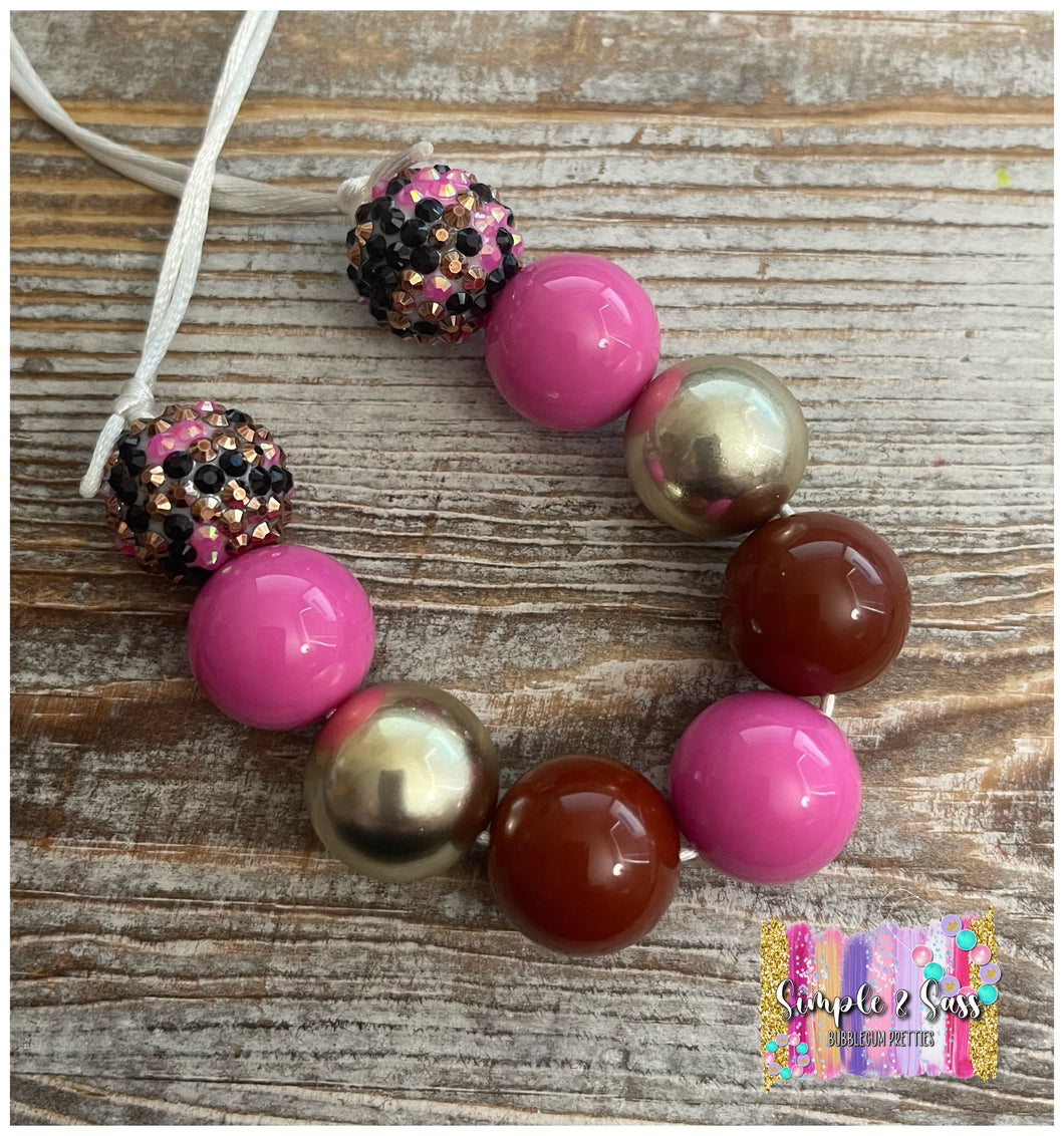 Pink & Gold Mix Bubblegum Bead Necklace