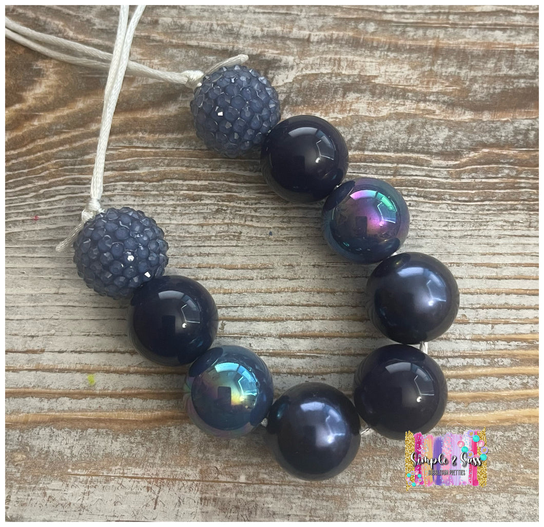 Navy Solid Mix Bubblegum Bead Necklace