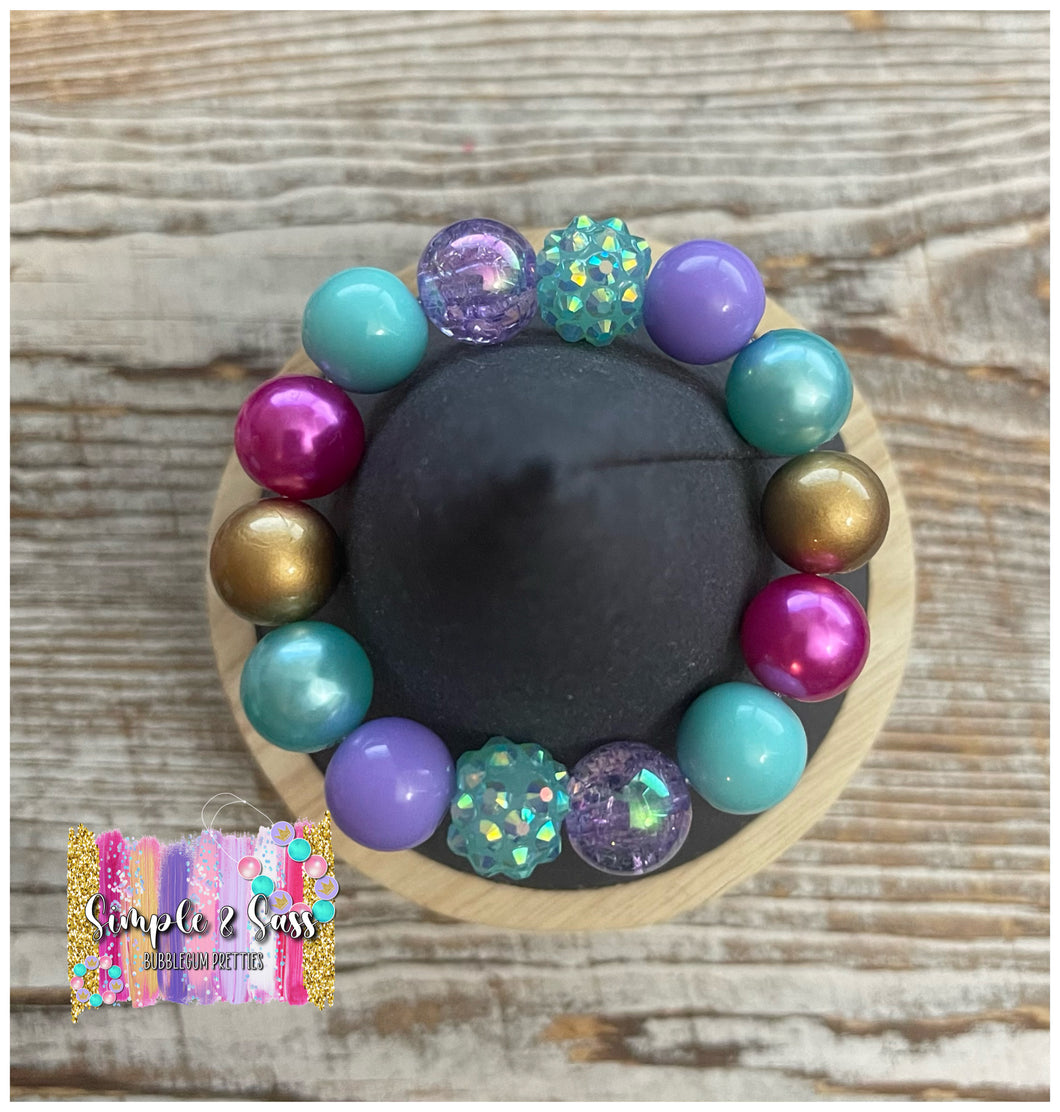 Purple/ Fuchsia/Turquoise Mix Bubblegum Bead Bracelet