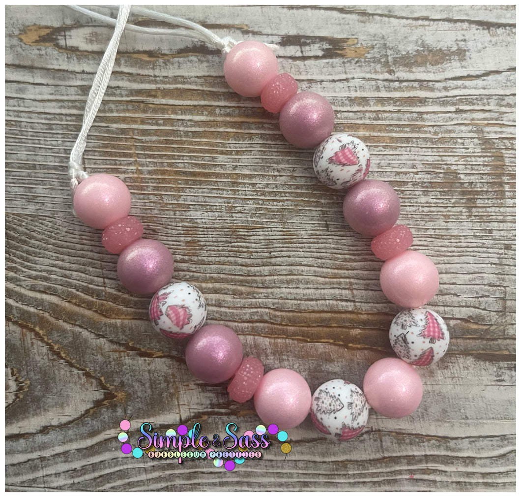 OOAK Pink Christmas Silicone/Acrylic Mix Bubblegum Bead Necklace