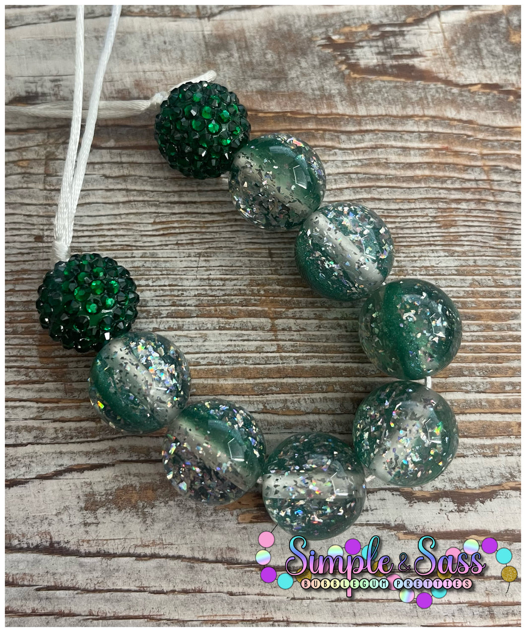 Christmas Green Glitter Solid Bubblegum Bead Necklace