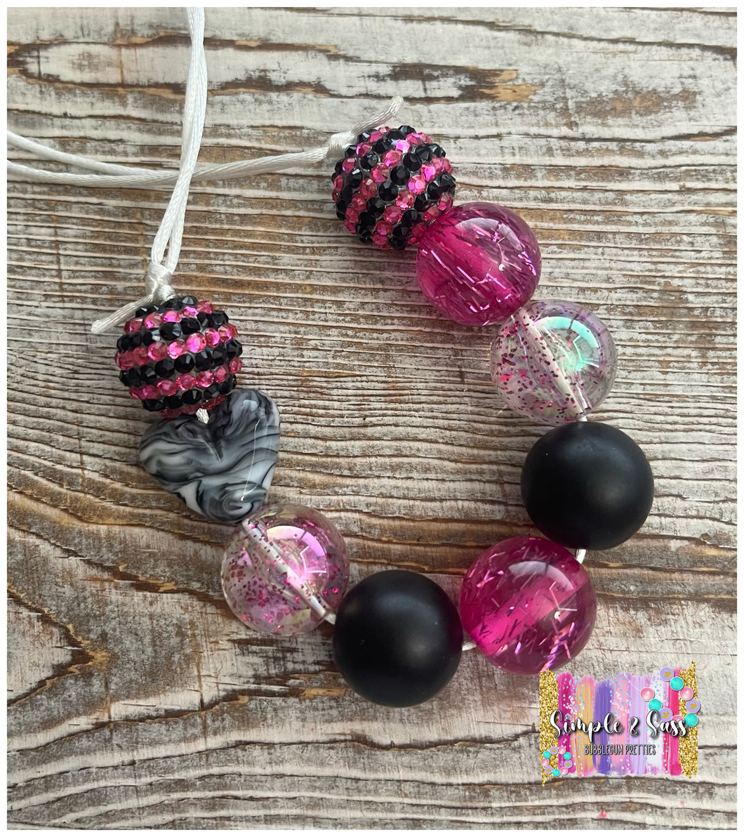 Pink & Black Mix Bubblegum Bead Necklace