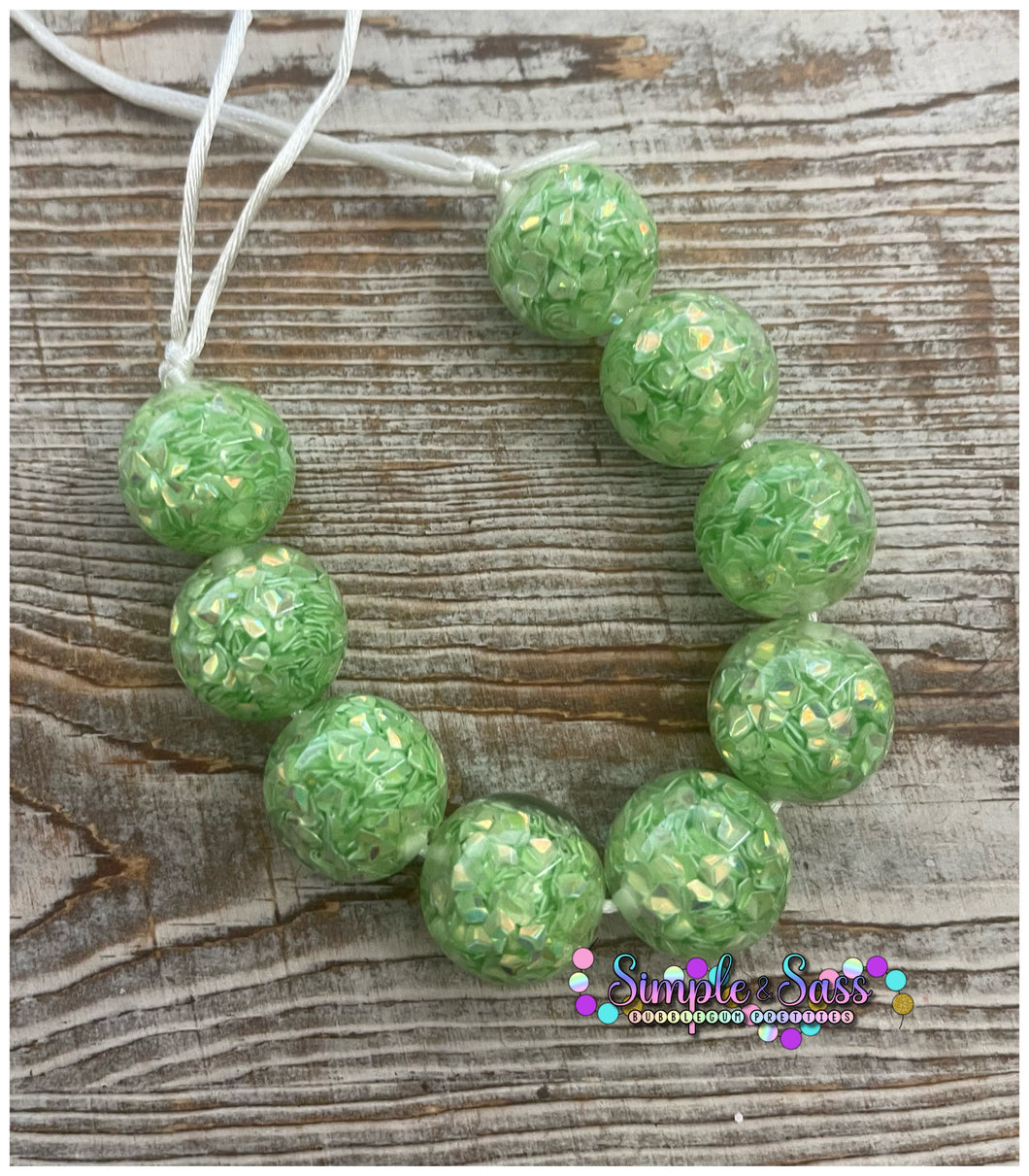 Sequin Filled Solid Green Bubblegum Bead Necklace