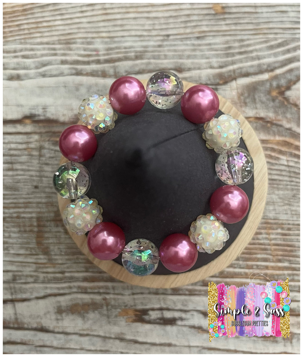 Mauve & White Mix Bubblegum Bead Bracelet