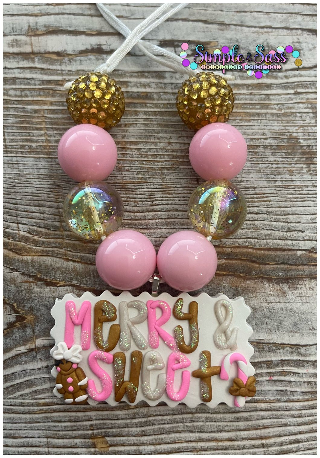 Merry & Sweet Bubblegum Bead Necklace with Clay Pendant